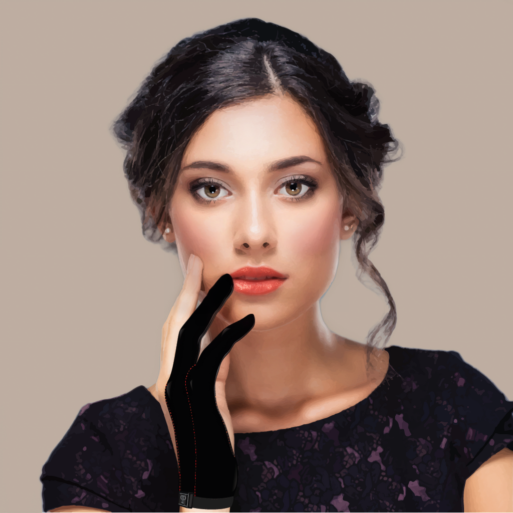 Woman in a dress wearing a fashion instrument or glove