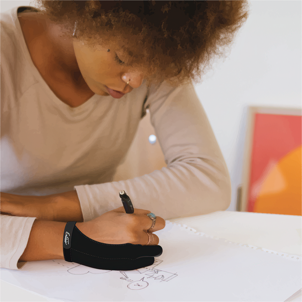 Female Artist with Art Glove Drawing